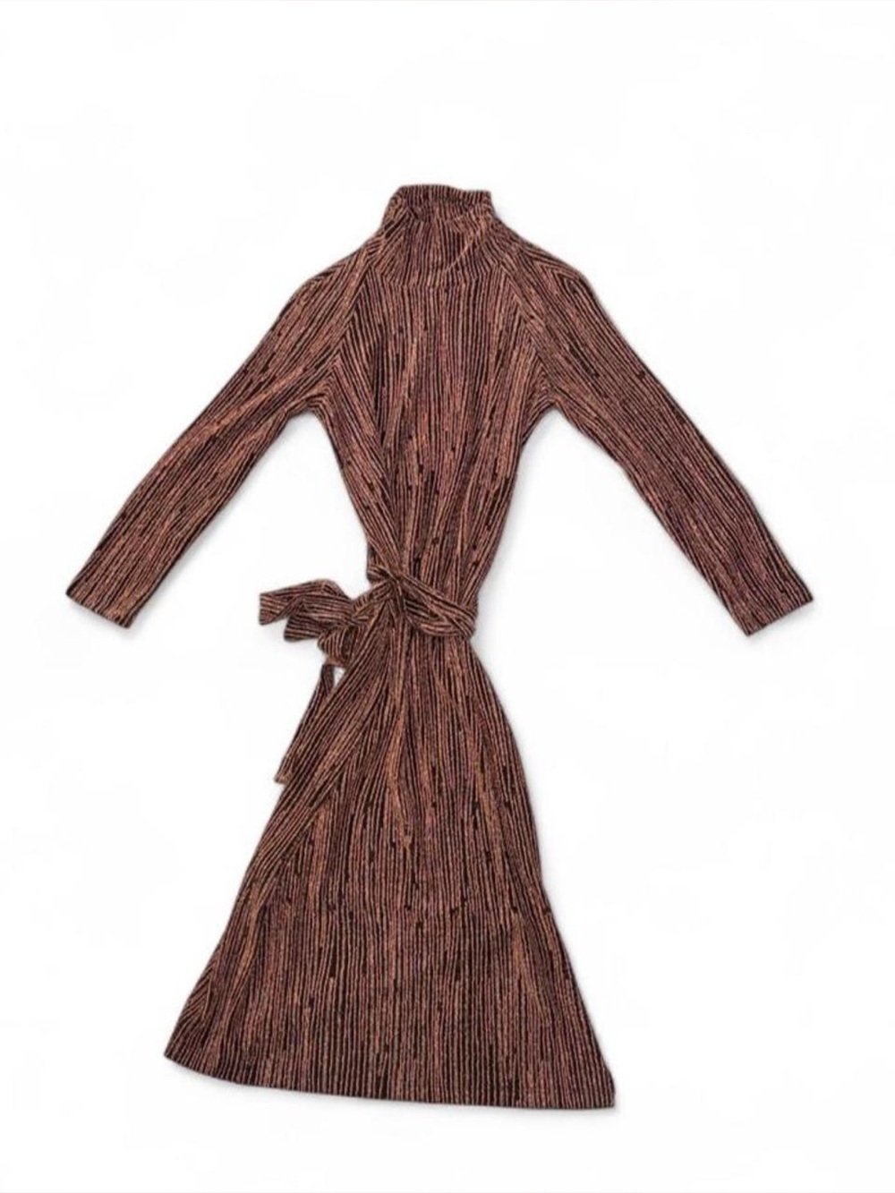 Greylin & Anthropologie NWT Ribbed Tie-Waist Long Sleeve Midi Dress - Rust Brown